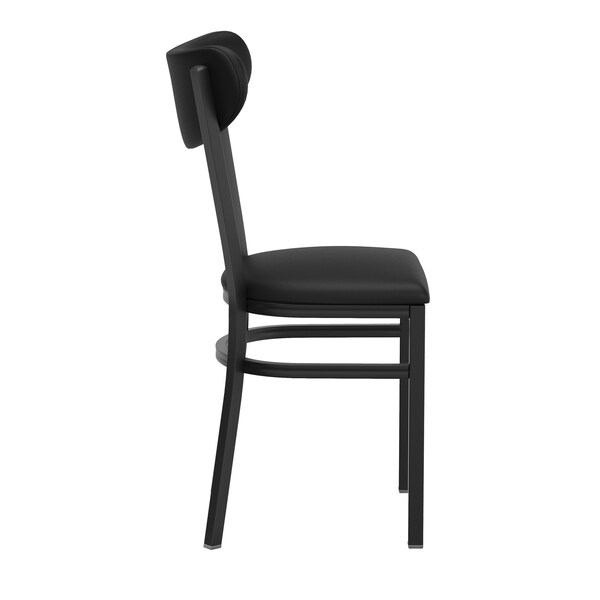 Flash Furniture Wright Dining Chair w/500LB Cap Black Steel Frame, Black Vinyl Boomerang Back, Black Vinyl Seat - XU-DG6V5BKV-BK-GG