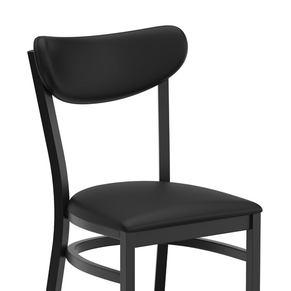 Flash Furniture Wright Dining Chair w/500LB Cap Black Steel Frame, Black Vinyl Boomerang Back, Black Vinyl Seat - XU-DG6V5BKV-BK-GG