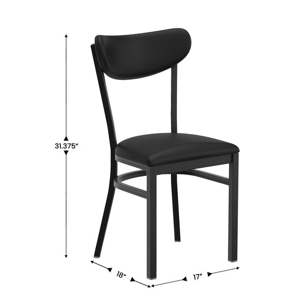 Flash Furniture Wright Dining Chair w/500LB Cap Black Steel Frame, Black Vinyl Boomerang Back, Black Vinyl Seat - XU-DG6V5BKV-BK-GG