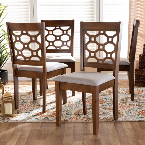 Baxton Studio Peter Grey Upholstered and Walnut Wood 4-Piece Dining Chair Set - 171-10951