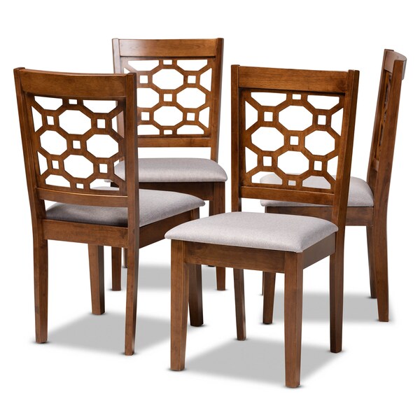 Baxton Studio Peter Grey Upholstered and Walnut Wood 4-Piece Dining Chair Set - 171-10951