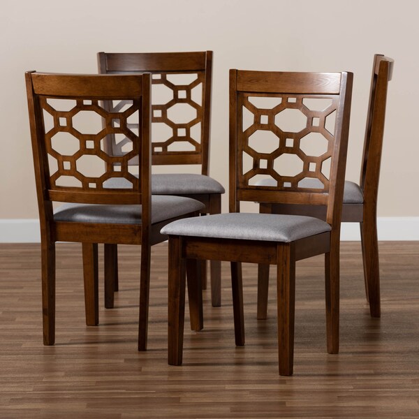 Baxton Studio Peter Grey Upholstered and Walnut Wood 4-Piece Dining Chair Set - 171-10951