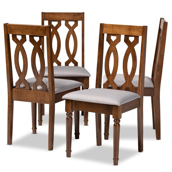 Baxton Studio Cherese Grey Upholstered Walnut Finished 4-Piece Wood Dining Chair Set - 170-9878