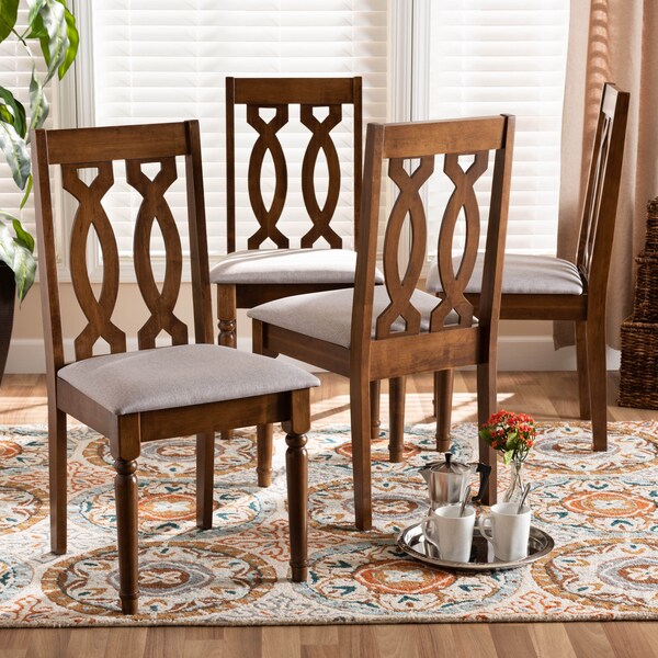 Baxton Studio Cherese Grey Upholstered Walnut Finished 4-Piece Wood Dining Chair Set - 170-9878