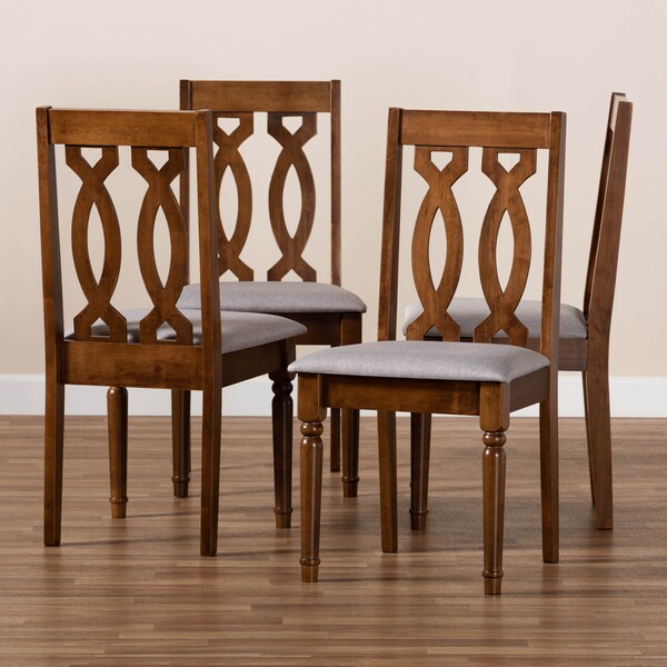 Baxton Studio Cherese Grey Upholstered Walnut Finished 4-Piece Wood Dining Chair Set - 170-9878