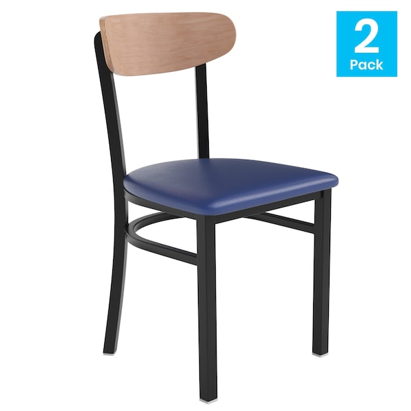 Flash Furniture Blue Vinyl Dining Chairs - Natural Wood Backs, 2PK - 2-XU-DG6V5BLV-NAT-GG