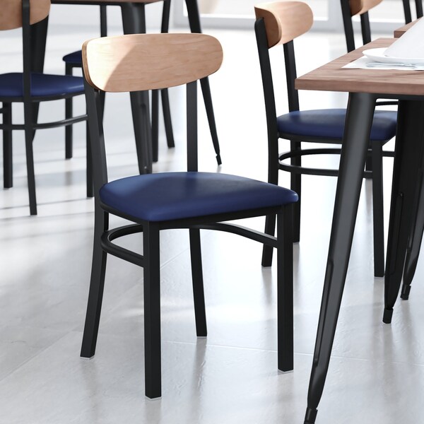 Flash Furniture Blue Vinyl Dining Chairs - Natural Wood Backs, 2PK - 2-XU-DG6V5BLV-NAT-GG