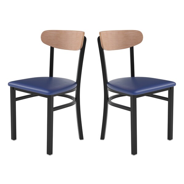 Flash Furniture Blue Vinyl Dining Chairs - Natural Wood Backs, 2PK - 2-XU-DG6V5BLV-NAT-GG