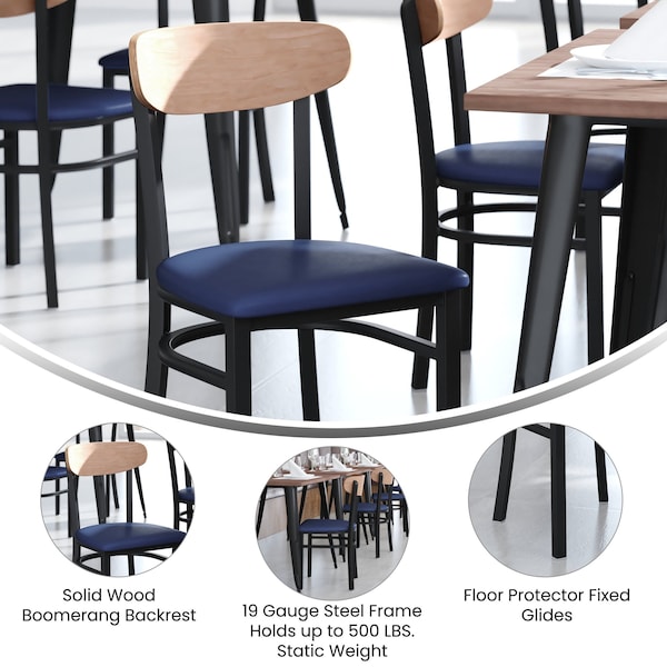 Flash Furniture Blue Vinyl Dining Chairs - Natural Wood Backs, 2PK - 2-XU-DG6V5BLV-NAT-GG