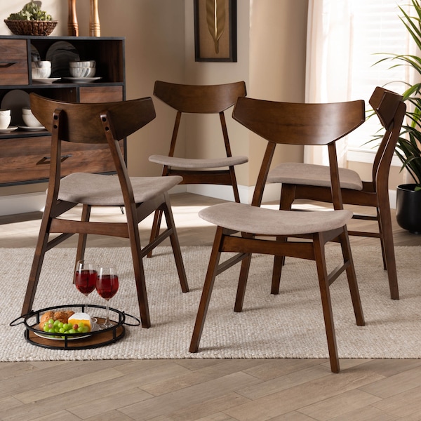 Baxton Studio Danica Beige Upholstered and Walnut Wood 4-Piece Dining Chair Set - 167-10811