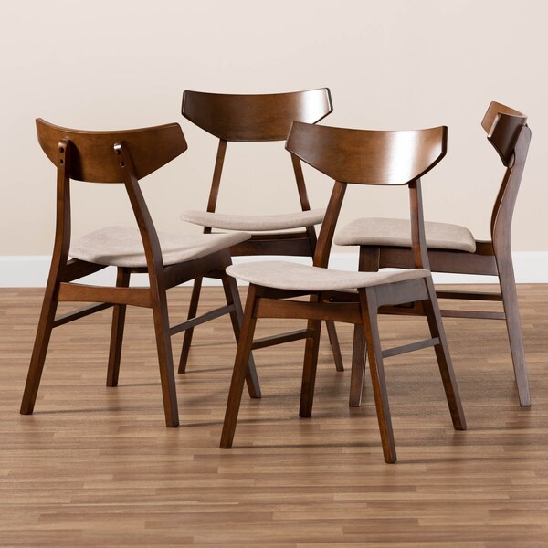 Baxton Studio Danica Beige Upholstered and Walnut Wood 4-Piece Dining Chair Set - 167-10811