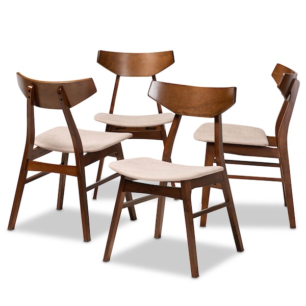 Baxton Studio Danica Beige Upholstered and Walnut Wood 4-Piece Dining Chair Set - 167-10811