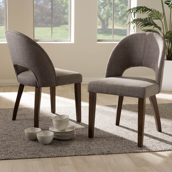 Baxton Studio Wesley Light Grey Upholstered Walnut Finished Wood Dining Chair, PK2 - 144-7945