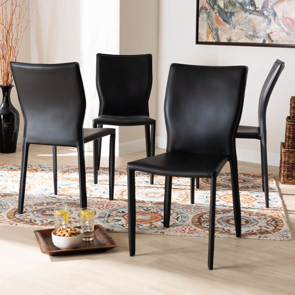 Baxton Studio Heidi Black Faux Leather Upholstered 4-Piece Dining Chair Set - 171-10792