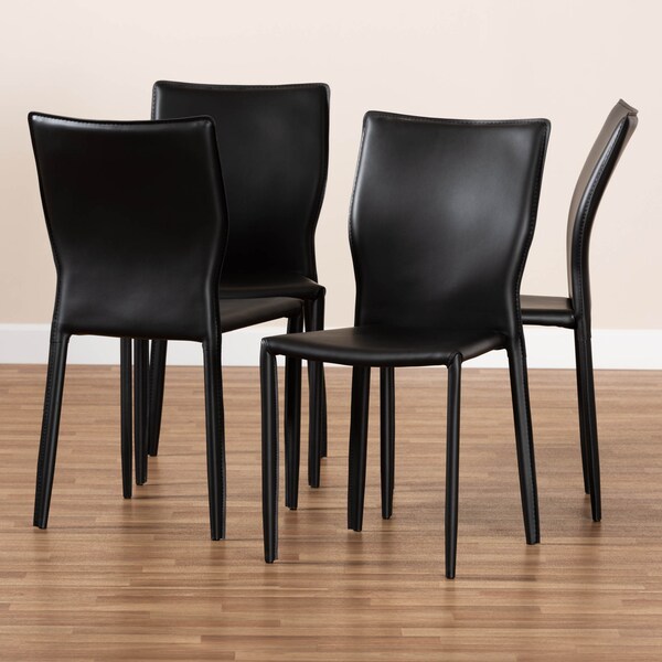 Baxton Studio Heidi Black Faux Leather Upholstered 4-Piece Dining Chair Set - 171-10792