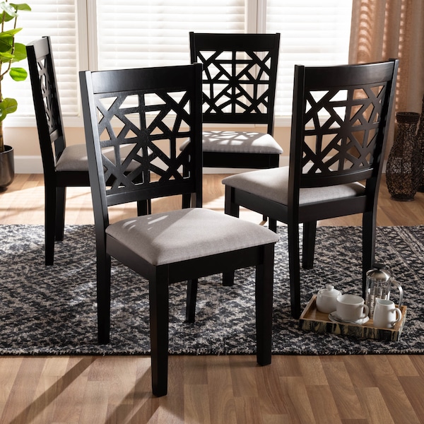 Baxton Studio Jackson Grey Upholstered and Espresso Wood 4-Piece Dining Chair Set - 166-10763