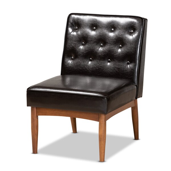 Baxton Studio Riordan Mid-Century Modern Dark Brown Faux Leather and Walnut Brown Finished Wood Dining Chair - 186-11359-ZORO