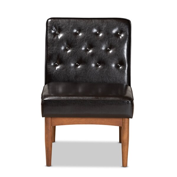 Baxton Studio Riordan Mid-Century Modern Dark Brown Faux Leather and Walnut Brown Finished Wood Dining Chair - 186-11359-ZORO