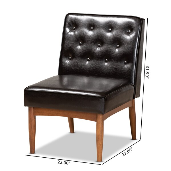 Baxton Studio Riordan Mid-Century Modern Dark Brown Faux Leather and Walnut Brown Finished Wood Dining Chair - 186-11359-ZORO