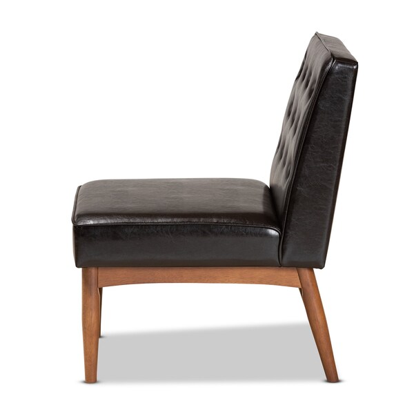 Baxton Studio Riordan Mid-Century Modern Dark Brown Faux Leather and Walnut Brown Finished Wood Dining Chair - 186-11359-ZORO