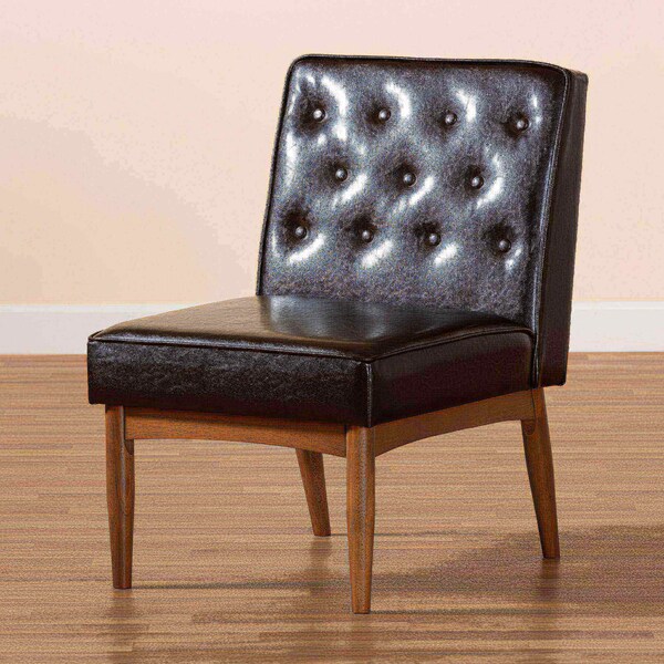 Baxton Studio Riordan Mid-Century Modern Dark Brown Faux Leather and Walnut Brown Finished Wood Dining Chair - 186-11359-ZORO