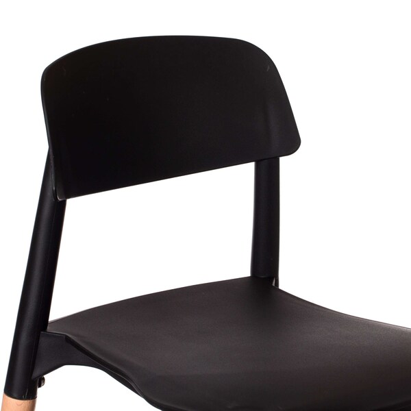 Fabulaxe Modern Plastic Dining Chair Open Back with Beech Wood Legs, Black, PK 2 - QI004222.BK.2