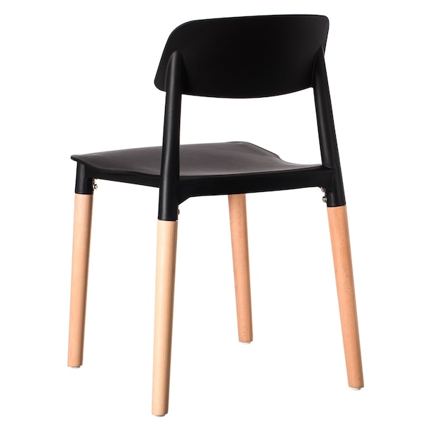 Fabulaxe Modern Plastic Dining Chair Open Back with Beech Wood Legs, Black, PK 2 - QI004222.BK.2