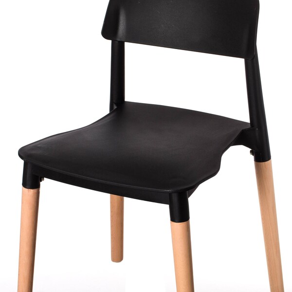 Fabulaxe Modern Plastic Dining Chair Open Back with Beech Wood Legs, Black, PK 2 - QI004222.BK.2