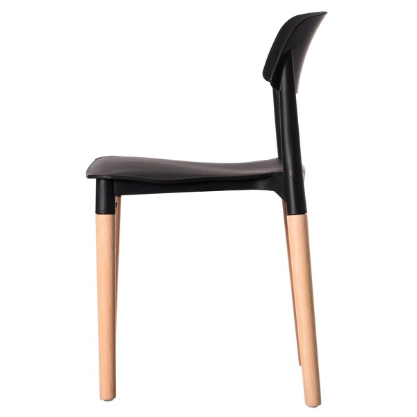 Fabulaxe Modern Plastic Dining Chair Open Back with Beech Wood Legs, Black, PK 2 - QI004222.BK.2