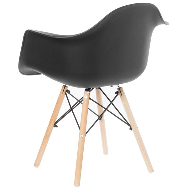 Fabulaxe Plastic DAW Shell Dining Arm Chair with Wooden Dowel Eiffel Legs, Black, PK 4 - QI003748.BK.4