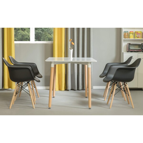 Fabulaxe Plastic DAW Shell Dining Arm Chair with Wooden Dowel Eiffel Legs, Black, PK 4 - QI003748.BK.4