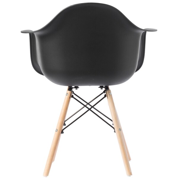 Fabulaxe Plastic DAW Shell Dining Arm Chair with Wooden Dowel Eiffel Legs, Black, PK 4 - QI003748.BK.4