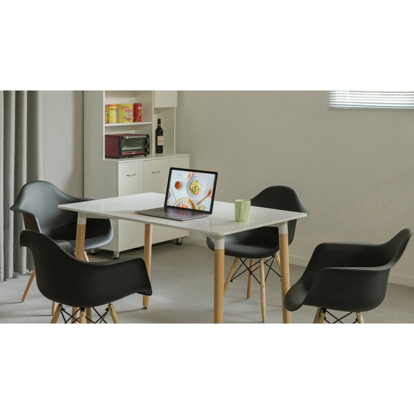 Fabulaxe Plastic DAW Shell Dining Arm Chair with Wooden Dowel Eiffel Legs, Black, PK 4 - QI003748.BK.4