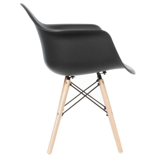 Fabulaxe Plastic DAW Shell Dining Arm Chair with Wooden Dowel Eiffel Legs, Black, PK 4 - QI003748.BK.4