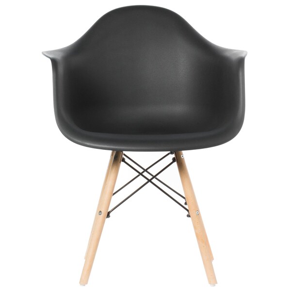 Fabulaxe Plastic DAW Shell Dining Arm Chair with Wooden Dowel Eiffel Legs, Black, PK 4 - QI003748.BK.4