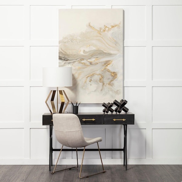 Homeroots Cream Fabric Seat with Gold Metal Frame Dining Chair - 380431