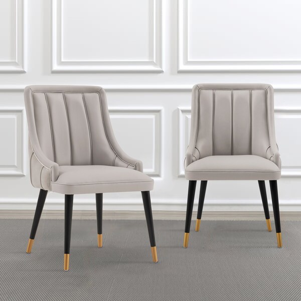 Manhattan Comfort Modern Eda Velvet and Leatherette Dining Chair in Grey, 2PK - 2-DC073-GY