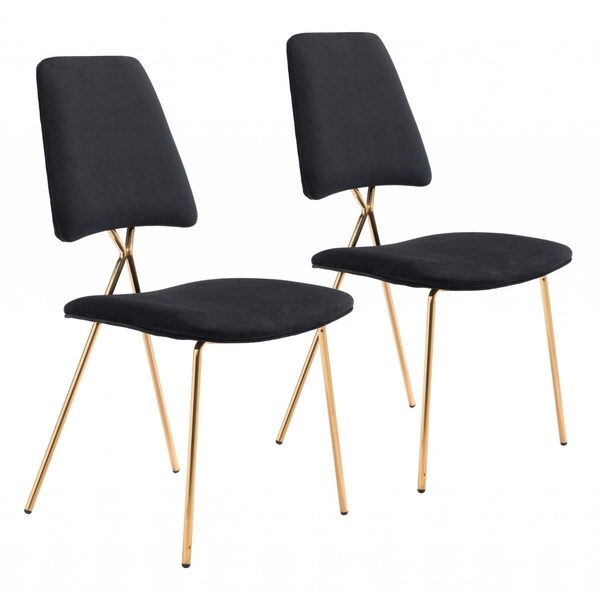 Homeroots 35.8 x 19.7 x 21.9 in. Black & Gold Modern X Dining Chairs - 394754