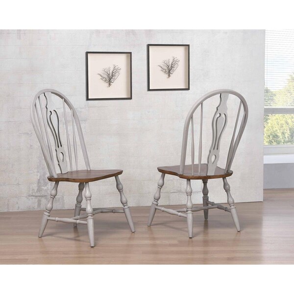 Sunset Trading Country Grove Keyhole Dining Chair in Distressed Grey & Brown Wood - Set of 2 - DLU-CG-124S-GO-2