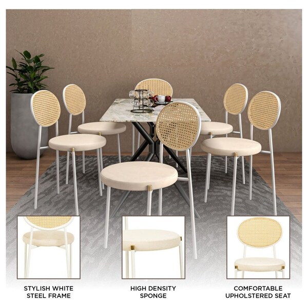 Leisuremod Euston Dining Chair with Velvet Seat and White Steel Frame in Beige - ECW17BG