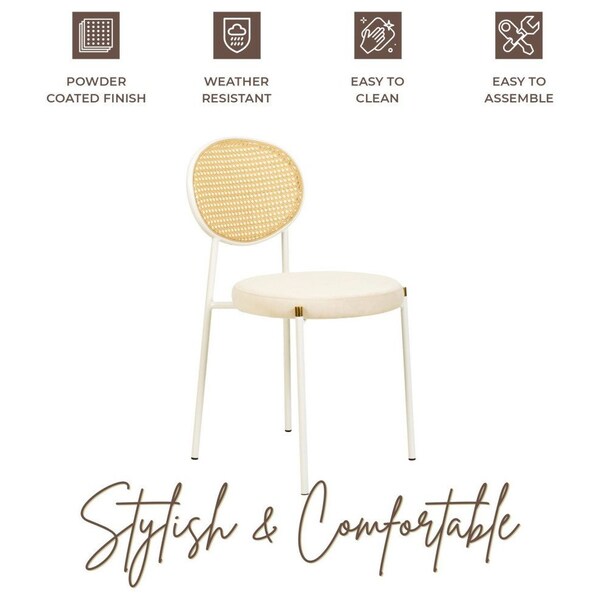 Leisuremod Euston Dining Chair with Velvet Seat and White Steel Frame in Beige - ECW17BG