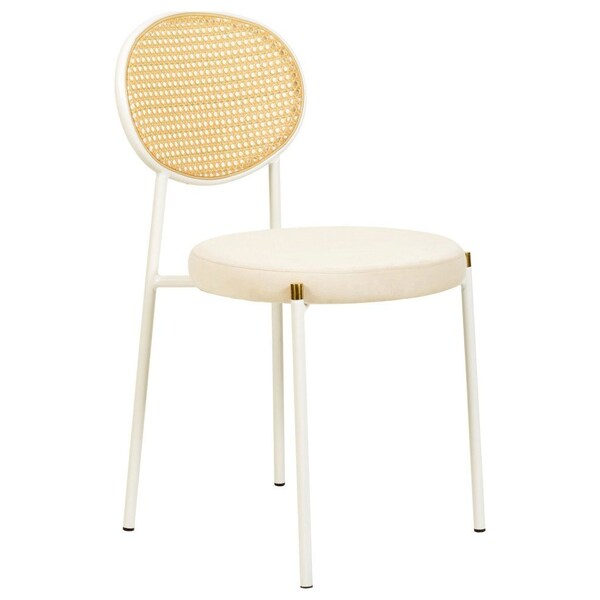 Leisuremod Euston Dining Chair with Velvet Seat and White Steel Frame in Beige - ECW17BG
