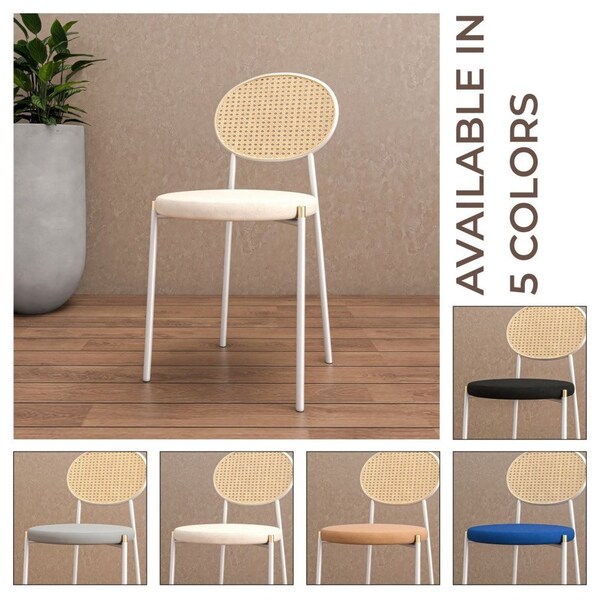 Leisuremod Euston Dining Chair with Velvet Seat and White Steel Frame in Beige - ECW17BG