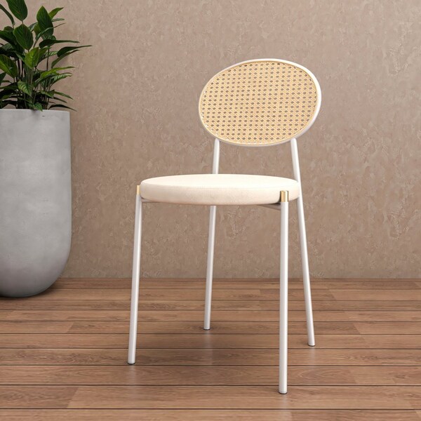 Leisuremod Euston Dining Chair with Velvet Seat and White Steel Frame in Beige - ECW17BG