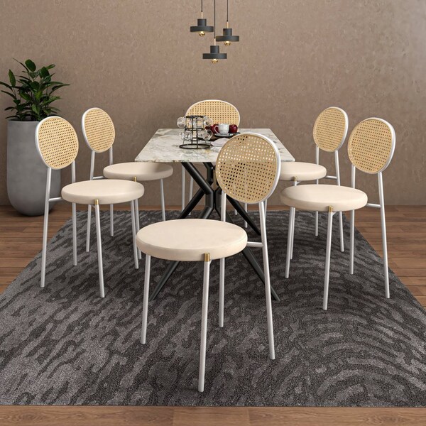 Leisuremod Euston Dining Chair with Velvet Seat and White Steel Frame in Beige - ECW17BG