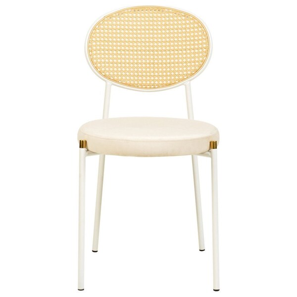 Leisuremod Euston Dining Chair with Velvet Seat and White Steel Frame in Beige - ECW17BG