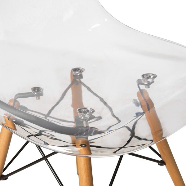Leisuremod Dover Plastic Dining Side Chair with Wooden Legs, Clear, 4PK - EP19CL4