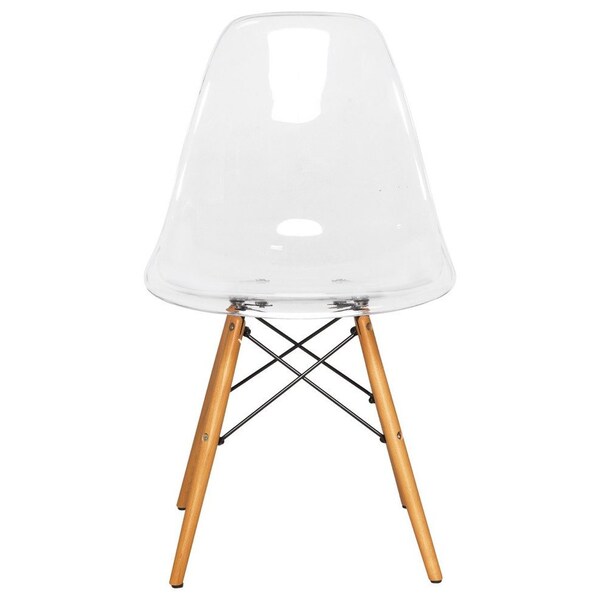 Leisuremod Dover Plastic Dining Side Chair with Wooden Legs, Clear, 4PK - EP19CL4