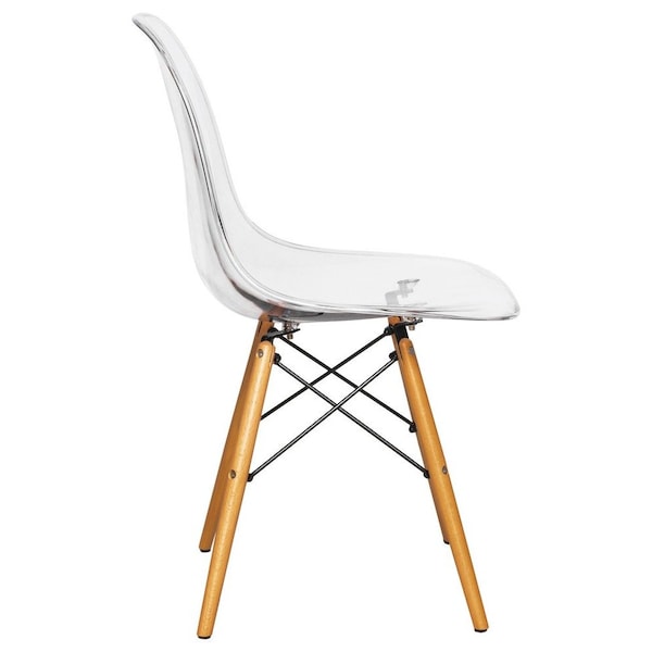 Leisuremod Dover Plastic Dining Side Chair with Wooden Legs, Clear, 4PK - EP19CL4
