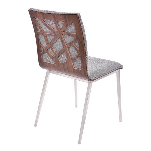 Armen Living Crystal Dining Chair in Brushed Stainless Steel finish with Gray Fabric and Walnut Back - Set of 2 - LCCRCHGRF